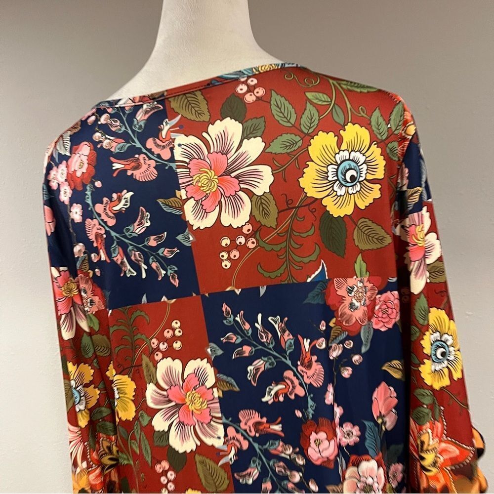 Patchwork Print Floral Rustic Red Long Sleeve Kne… - image 7